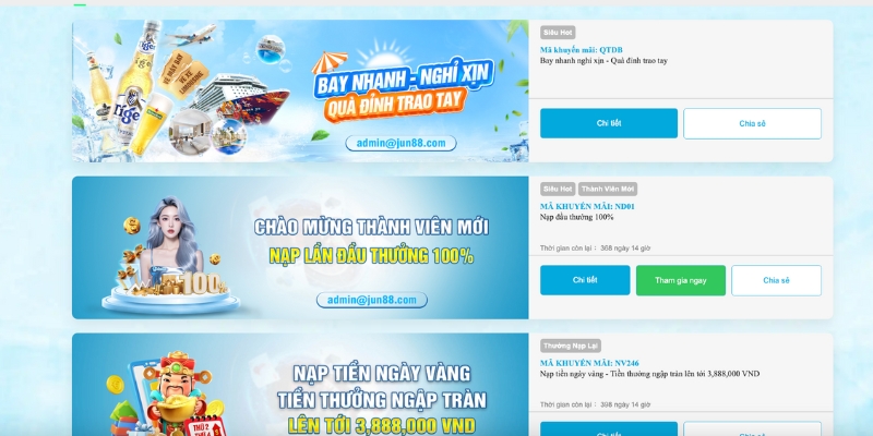 Jun88 tổ chức nhiều chương trình khuyến mãi hấp dẫn