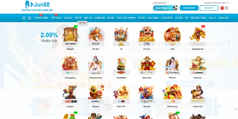 Jun88 cung cấp đa dạng trò chơi cá cược